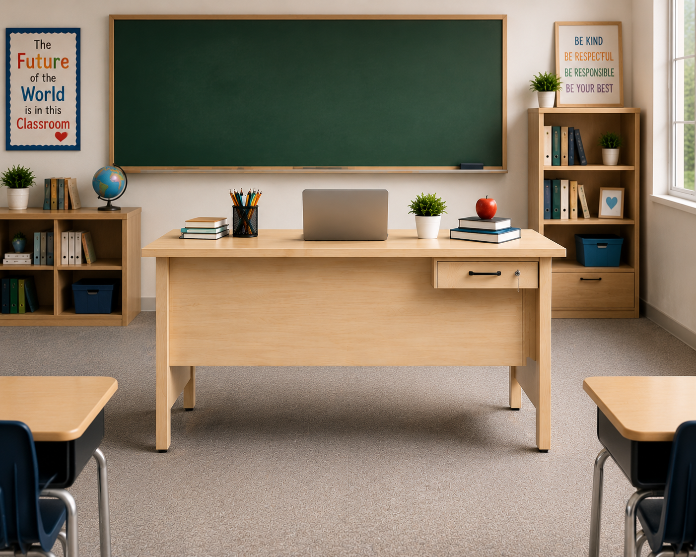 Single Drawer Classroom Desk (Cream/Off-White) — Teacher Furniture, Zumax